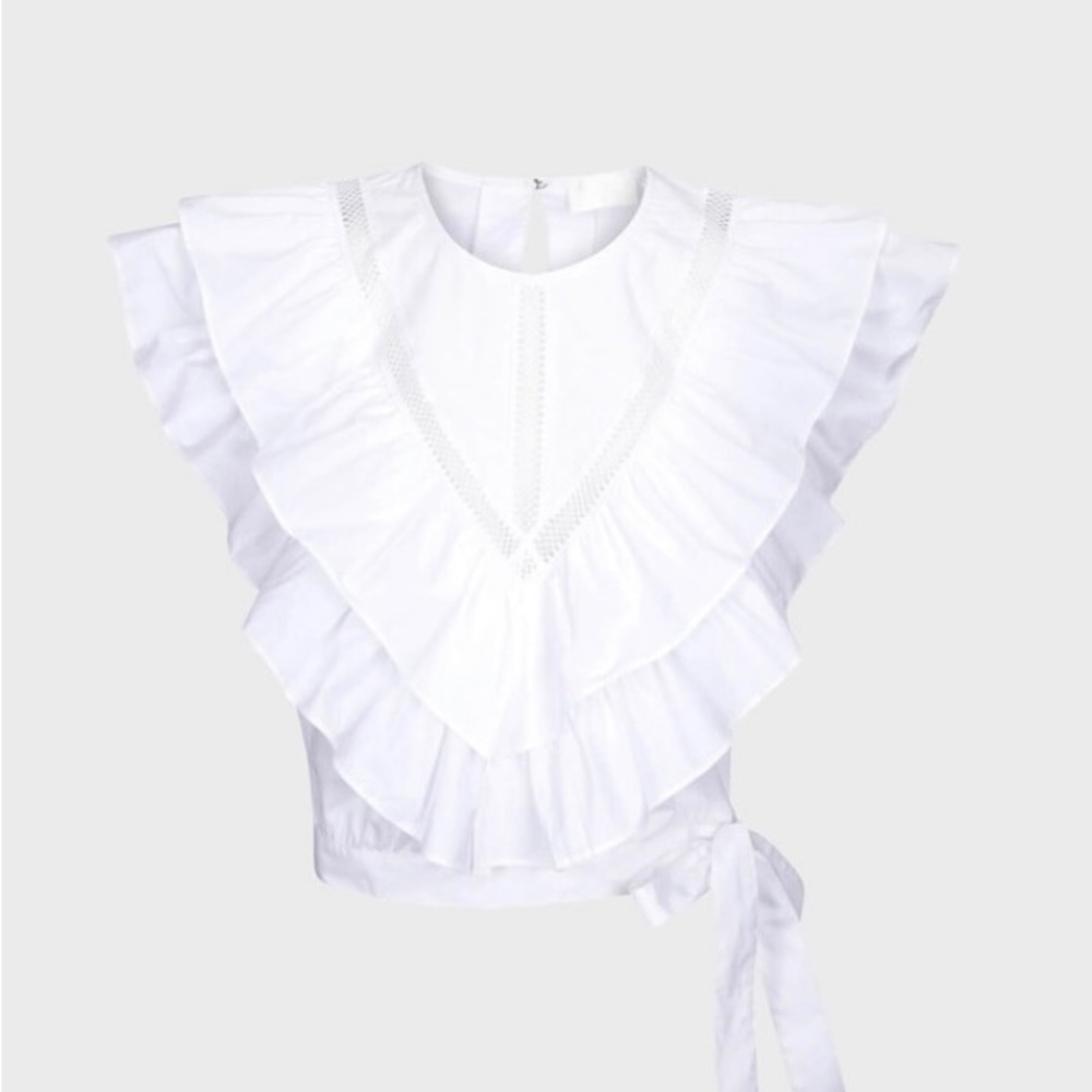 7 For All Mankind White Cotton Flutter Top